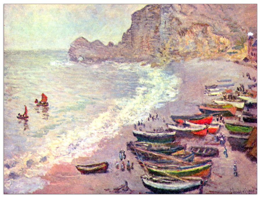 Monet Claude - EÌtretat, the beach and La Porte d'Amont, Decorative MDF Panel (120x90cm)
